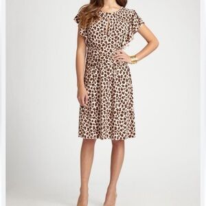 Tory Burch animal print dress with a defined waist and flutter sleeves. Size S